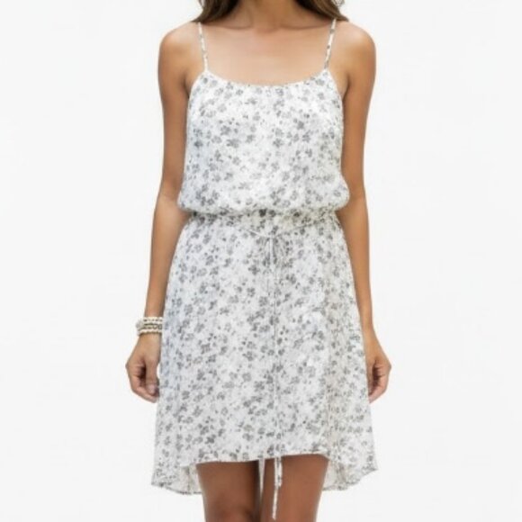 !NEW! GUESS White Floral Print Dress Spaghetti Straps and Flowy Asymmetrical Hem - Picture 2 of 9